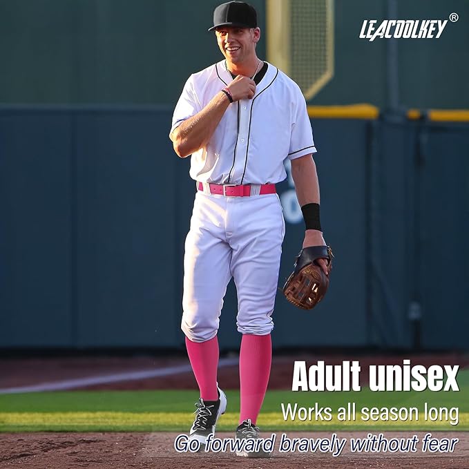 LEACOOLKEY Baseball Belt and Socks Combo Set Adjustable Softball Socks and Elastic Belt for Youth and Adult