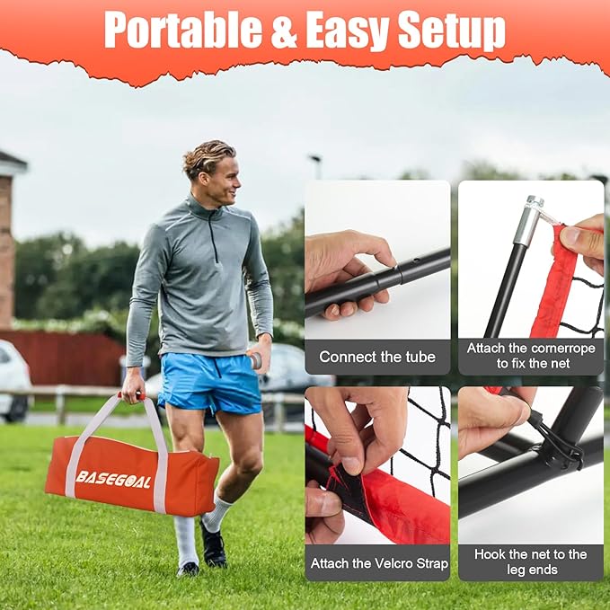 BaseGoal 6'×6' Baseball Softball Practice Net,Baseball Backstop,with Batting Tee,Ball Caddy,for Hitting Pitching Batting Catching with Bow Frame,Bonus Strike Zone,Target,Portable and Foldable