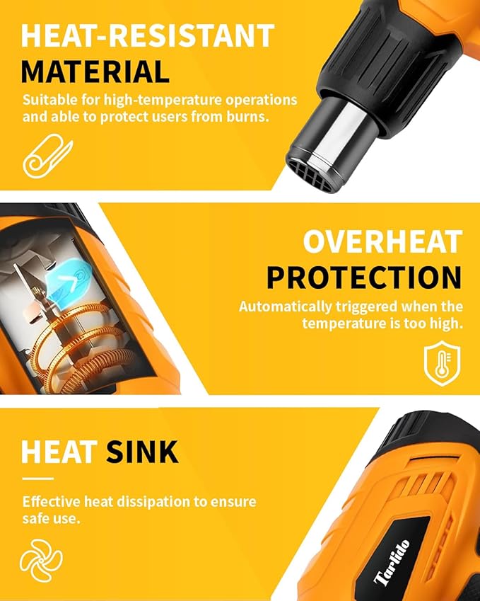 Heat Gun 1500W 120°F-1020°F Fast Heating Heavy Duty Hot Air Gun Kit Variable - Image 5