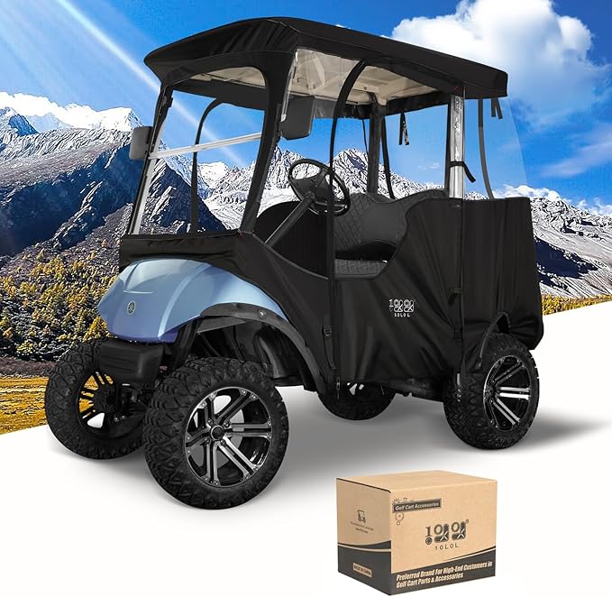 10L0L Heavy Duty Golf Cart Enclosure 600D 2-Passenger Fit for Yamaha G14 G16 G22 G29 Drive 2 Golf Cart Transparent Golf Cart Cover Waterproof Windproof Snowproof - Black