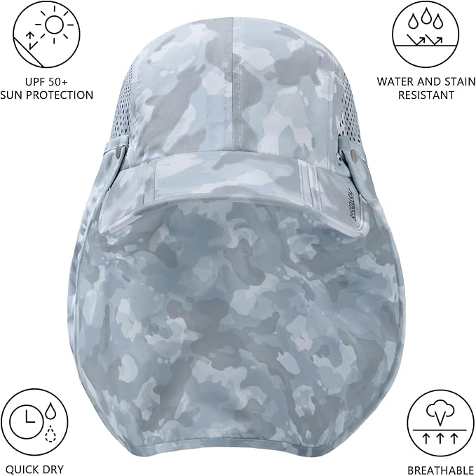BASSDASH UPF 50+ Foldable Fishing Hat Baseball Cap with Removable Neck Flap Portable for Men Women Golf Hiking