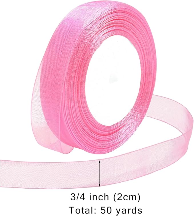 Ribbon for Gift Wrapping 3/4 inch Pink Sheer Organza Ribbon for Flower Bouquet - Image 2