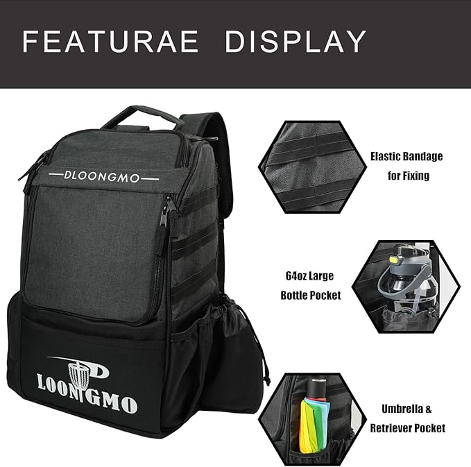 Disc Golf Bag, Durable Disc Golf Backpack Holds 22+ Discs, Large Capacity with Multiple Storage Pockets