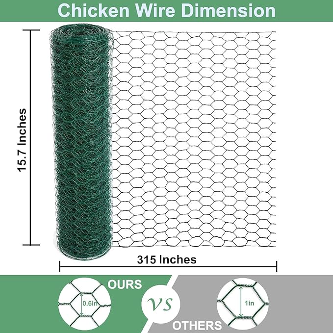 Chicken Wire 15.7 x 315 Inches Chicken Wire Fencing Mesh Green PVC Coated - Image 2