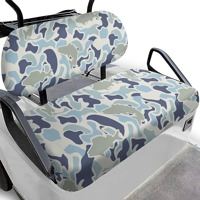 Bulopur Blue Fish Camo Golf Cart Seat Covers for Club Car Ezgo Golf Cart Dust Covers 2 Passenger Seats Universal Fit Removable Golfcart Accessory