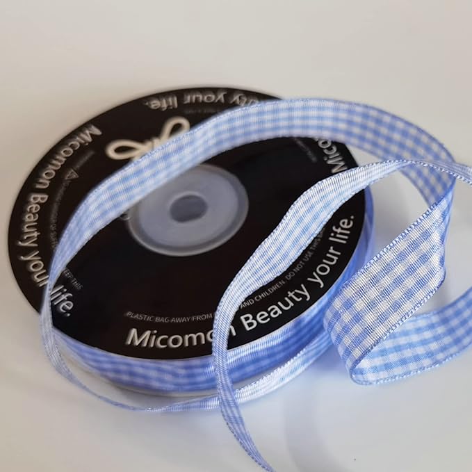 Light Blue Gingham Plaid Checked Ribbon 25 Yard Each Roll 100% Polyester - Image 7