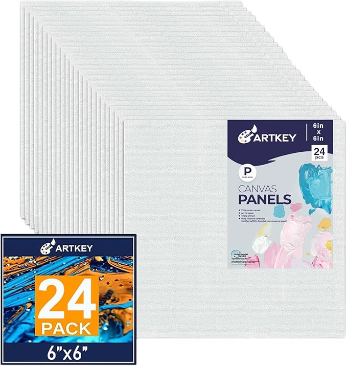 Canvas Panels 6x6 Inch 24-Pack, 10 oz Primed 100% Cotton White Blank Small by Artkey