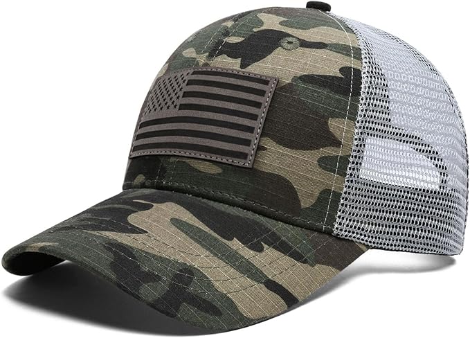 American Flag Trucker Hat - Snapback Hats for Men Women Baseball Cap - Breathable Mesh & Adjustable Fit for Casual Wear