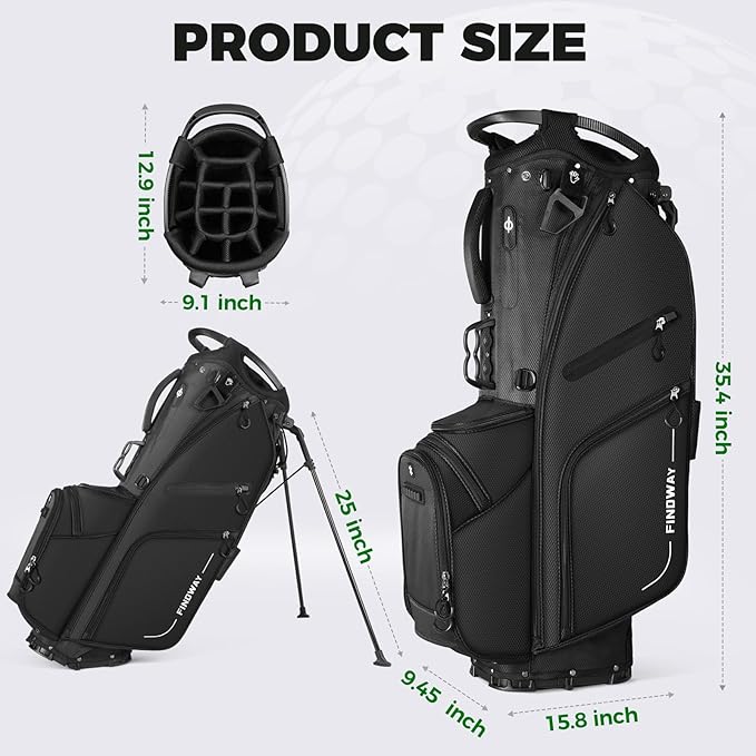 Findway 14 Way Golf Stand Bag, Lightweight Golf Bag with Stand for Men Women, Golf Club Carry Bag with Dual Strap, Rain Cover, Multiple Pockets, Golf Ball Holder