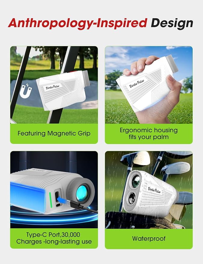 Golf Rangefinder with Slope & Magnet，1300 Yards Range Finder for Golf，Flag Locking Vibration，6-6.5X Magnification & HD LCD，Rechargeable Golf Range Finder