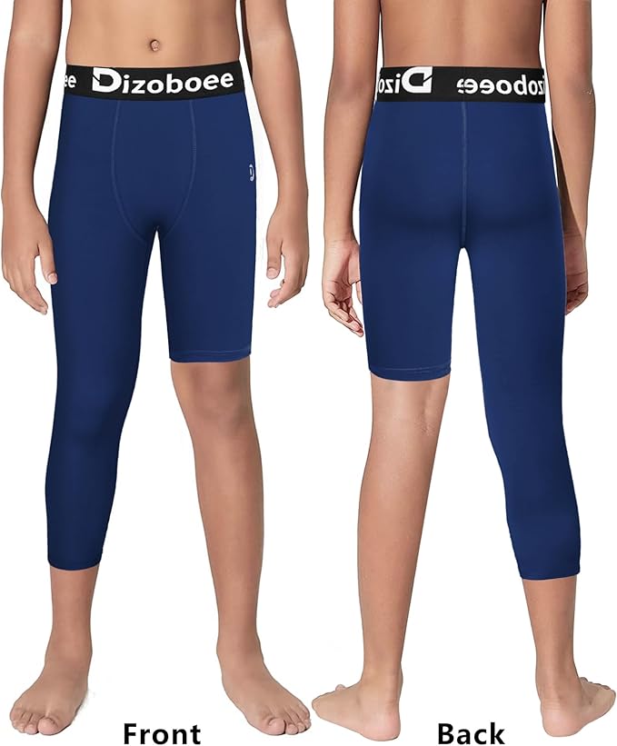 Youth Boys Compression Pants One Leg 3/4 Athletic Leggings for Sports Kids Basketball Tights Football Baseball Pants