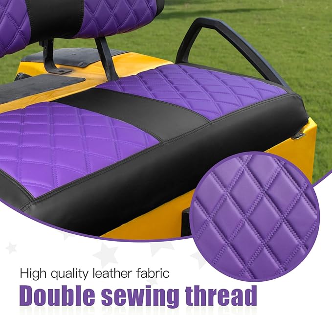NOKINS Golf Cart Club Car DS 2000.5-Up Diamond Seat Covers Kit, Fits Club Car DS OEM Standard Front Seat Cushion, Golf Cart Vinyl Seat Cover, No Nails Required (Purple and Black)