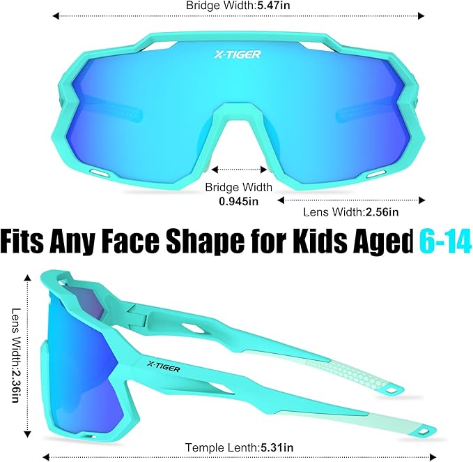 X-TIGER Kids Sunglasses Polarized Youth Baseball Sunglasses for 8-14 boys girls UV400 Sports Softball Cycling Glasses