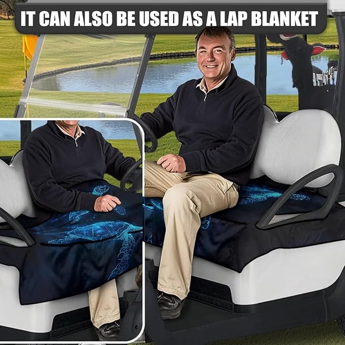 Golf Cart Seat Covers, Universal Golf Cart Seat Towel Blanket with 4 Front Pockets & Nonskid Bottom Fits for Club Car 2 Person Seats Golf Carts
