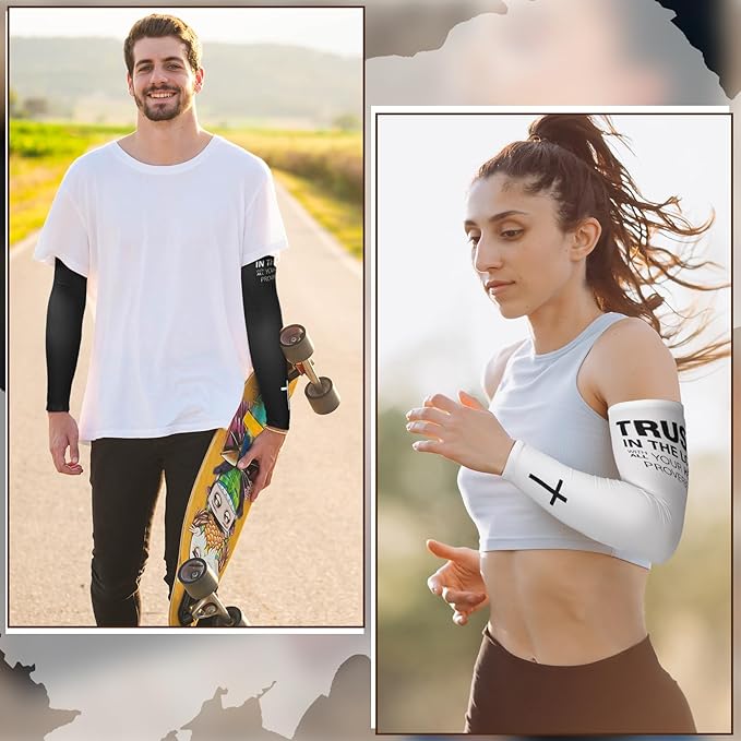 Shyyween 6 Pairs Faith Cross Arm Sleeves Religious Compression Arm Sleeves for Men Women Basketball Baseball Football for UV