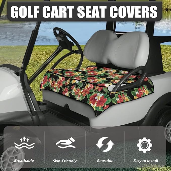 Golf Cart Seat Covers, Universal Golf Cart Seat Towel Blanket with 4 Front Pockets & Nonskid Bottom Fits for Club Car 2 Person Seats Golf Carts