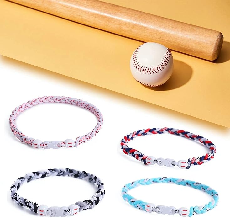 4 Pieces Baseball Necklaces for Boys,Three Braided Rope Tornado Sports Titanium Necklaces,Christmas Gifts Baseball Accessories Drip