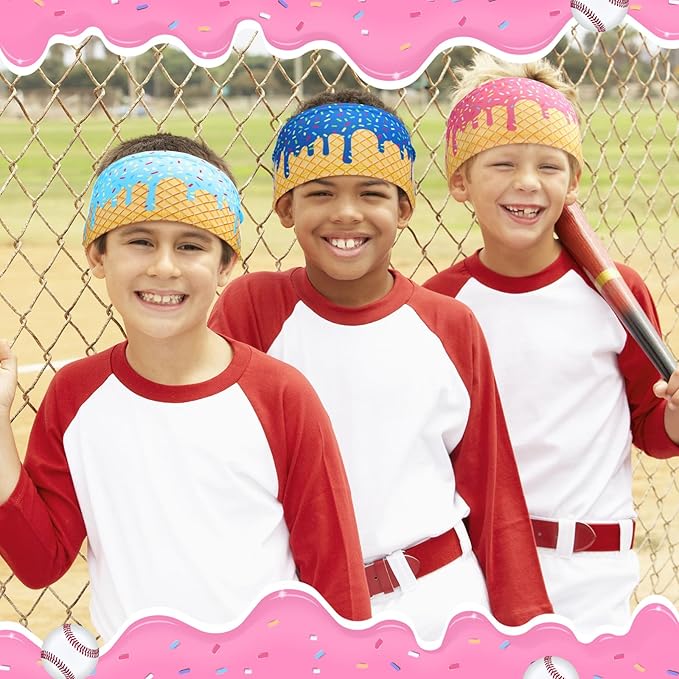 6 Pcs Baseball Drip Headband Ice Cream Drip Teenager Sweatband Multi-Color Elastic Polyester for Baseball Football Golf Sports Women and Men Accessories