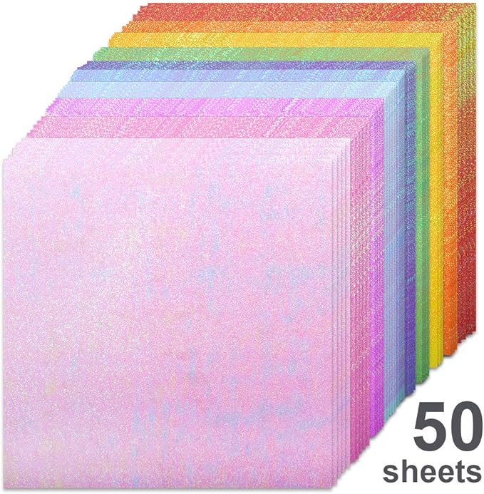 UCEC 50 Sheet Shiny Origami Paper 10 Colors Square Iridescent Origami Paper - Image 8