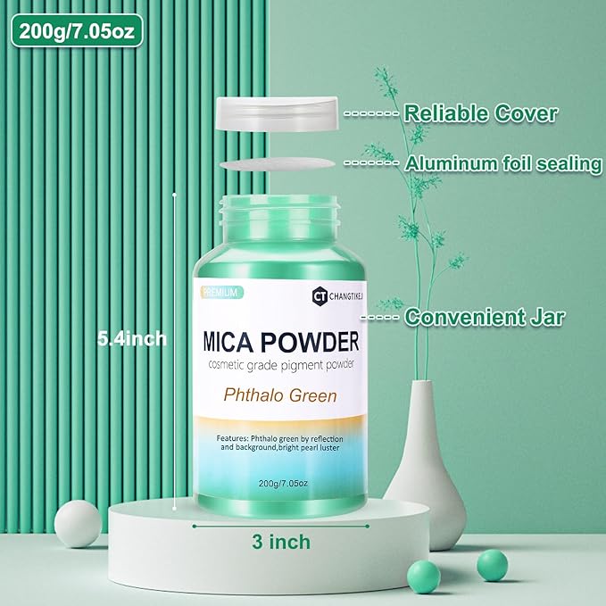 Mica Powder, 7.05OZ（200g）, Phthalo Green Mica Powder Pigment - Image 3