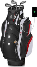 Vancropak Golf Cart Bag, Golf Gifts for Men with 15 Way Divider Top, USB Charging Port, Waterproof Protective Rain Cover, Shoe Compartment, Cooler Pocket, Tracker Slot, Umbrella Holder, Golfer Gifts