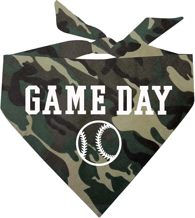 Game Day Dog Bandana | 100% Cotton Adjustable Triangle | Made in USA | Baseball| Sports | Biggest Fan | Game Day | One Size | Camo (1054)