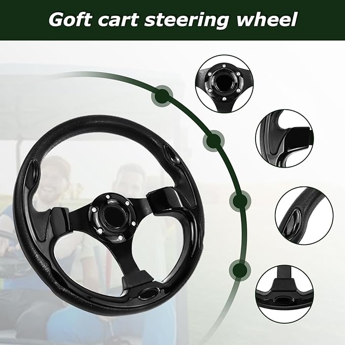 Golf Cart Steering Wheel, Skid Steering Wheel, Universal Golf Cart for Club Car EZGO RXV and TXT, Yamaha, Precedent Tempo, DS