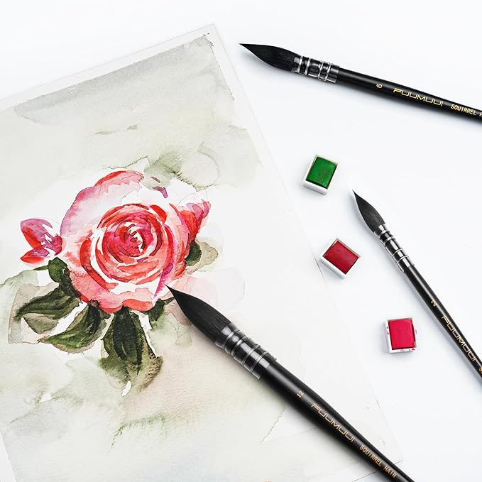 3PCS Squirrel Hair Watercolor Brushes, Fuumuui Professional Mop Round Quill - Image 7