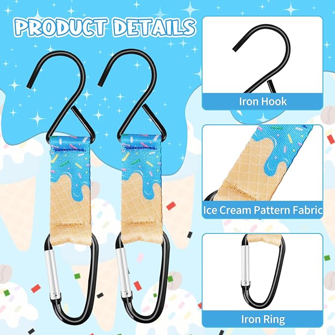 Eyourlife Dugout Organizer Fence Hook Baseball Softball Gift for Bag Backpack Glove Helmet Drinking Bottle Hanging with Name Luggage Tags Charms Team Gift for Coach Mom 2set blue ice cream drip 1 hook