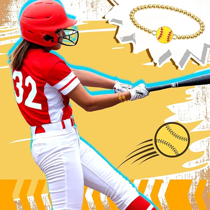Tondiamo 24 Pcs Cheer Baseball Softball Soccer Basketball Football Tennis Bracelets Gifts Bulk Beaded Stretch Bracelets Charm Gifts Sport Jewelry Party Favors Supplies