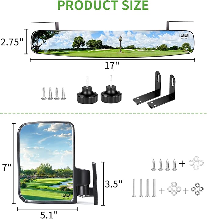 10L0L Golf Cart Folding Side Mirror and Panoramic Rear View Mirror Kit for Yamaha, EZGO, Club Car