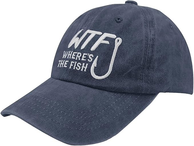 WTF Where's The Fish caps Funny Vintage Cotton Washed Baseball Caps Adjustable Low Profile Dad Hat