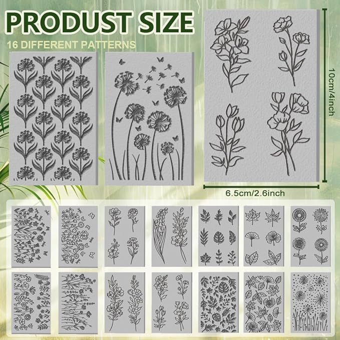 CHGCRAFT 16 Sheets Plants and Flower Clay Texture Mat Dandelions Pattern - Image 2