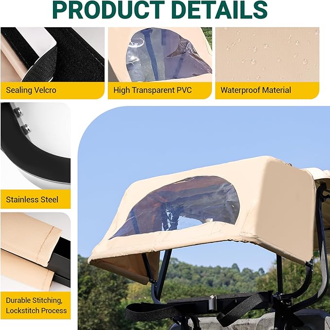 DRIVE UP Golf Cart Rear Bag Rain Cover for Most Yamaha Club Car EZGO Golf Carts, Black/Beige Heavy-Duty Golf Rear Rain Shelter with Bracket Kit