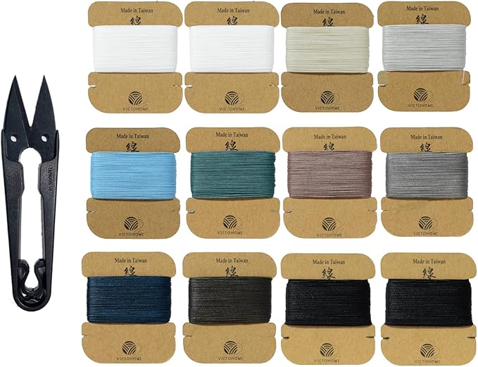 3-Ply Round Waxed Thread, 12 Colors, 252 Yards by VICTOHOMETHREADS