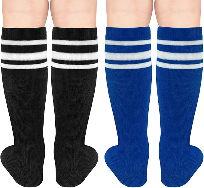 Sarfel Kids Soccer Socks Toddler Soccer Socks Girls Boys Soccer Socks Kids Tube Socks with Stripes Toddler Knee High Socks