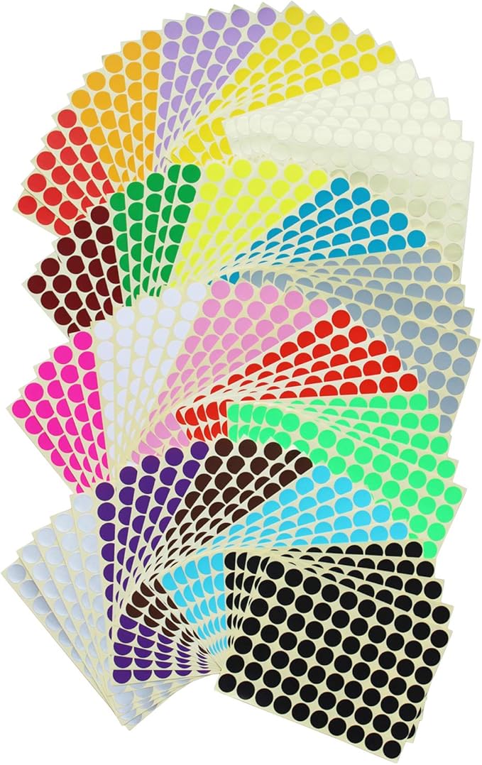 7000 Count 3/4" Round Dot Stickers Color Coding Labels, 20 Colors, 100 Sheets by LJY