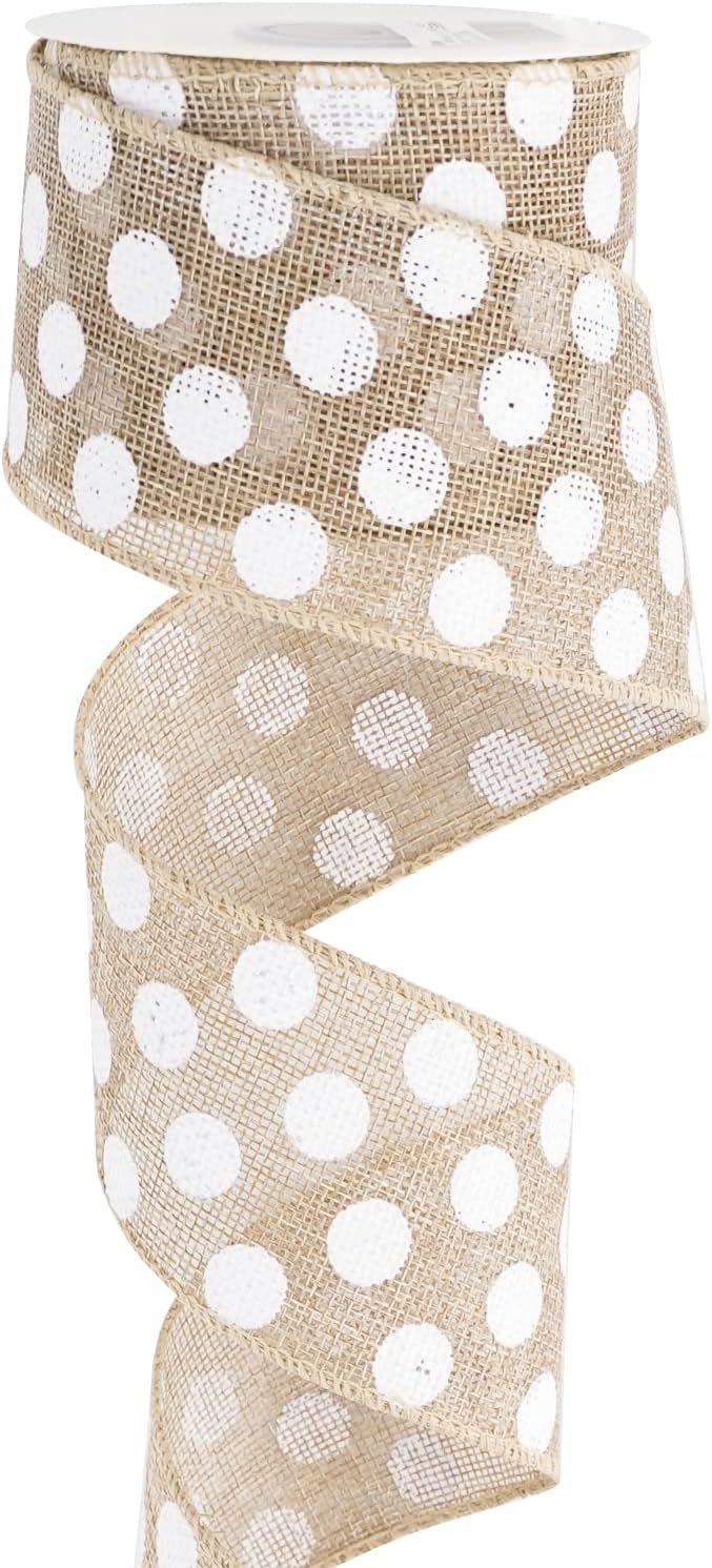 MEEDEE Burlap Ribbon with White Polka Dots by MEEDEE