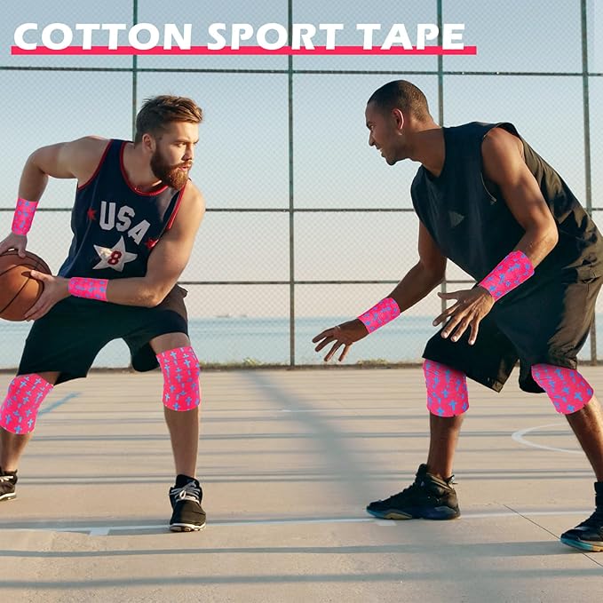 TrelaCo Wrist Tape Baseball Cross Athletic 2in x 23ft Cotton Cross Wrist Tape Serrated Edges for Fingers Ankles Injury Wrap, Football Baseball Hockey Soccer (2 Pcs,Rose Red)