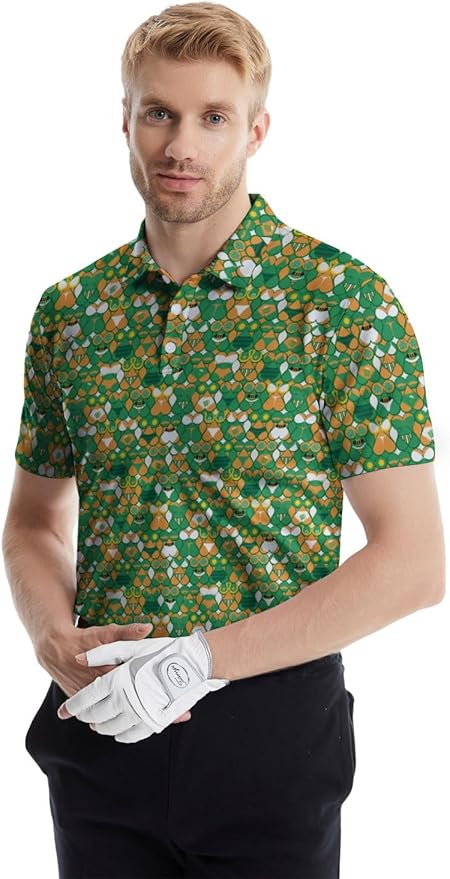 HUURAY Funny Golf Polos for Men Funny Print Short Sleeve Shirts Quick Dry Polo Shirts Hawaiian Shirt Performance Golf Outfits