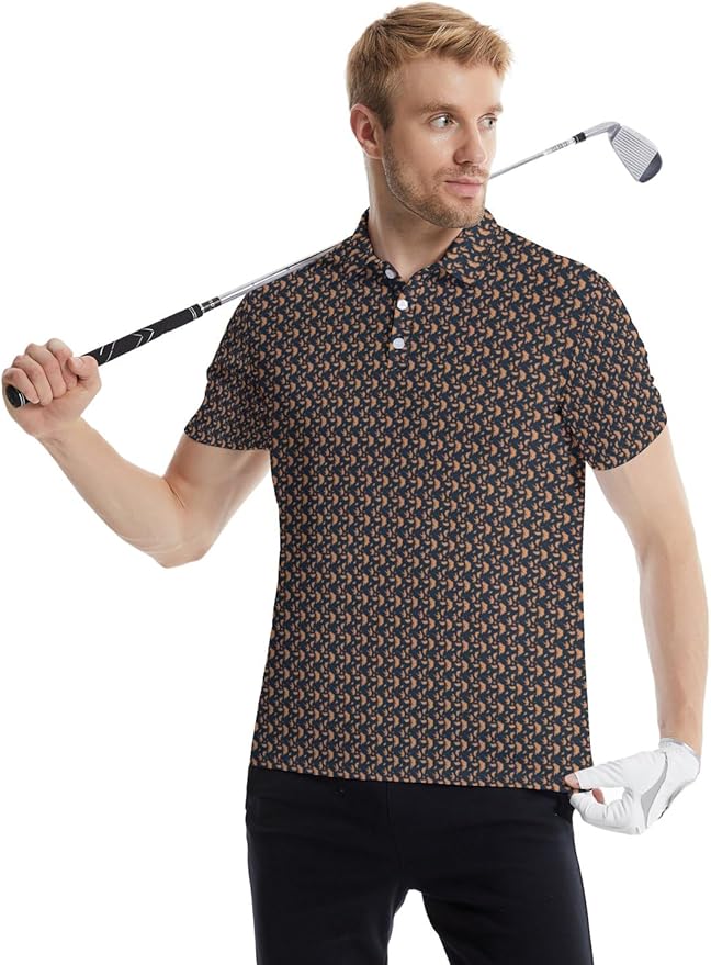 HUURAY Funny Golf Polos for Men Funny Print Short Sleeve Shirts Quick Dry Polo Shirts Hawaiian Shirt Performance Golf Outfits
