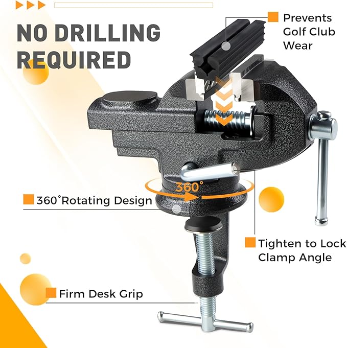 Golf Grip Regripping Kit with Solvent Complete Golf Club Grip Replacement Tool Set - Portable Table Vise, Rubber Clamp, 5 oz Solvent, Grip Tape & Hook Blade