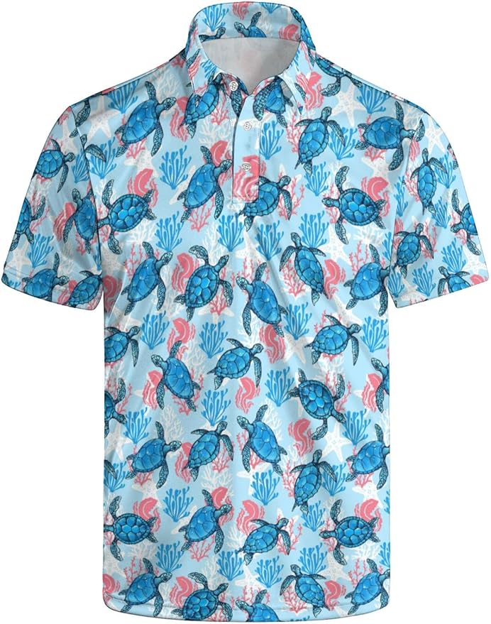 HUURAY Funny Golf Polos for Men Funny Print Short Sleeve Shirts Quick Dry Polo Shirts Hawaiian Shirt Performance Golf Outfits