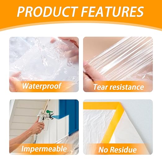 Pre-Taped Masking Film for Painting 59inx65ft Plastic Painters Sheeting Tape - Image 3