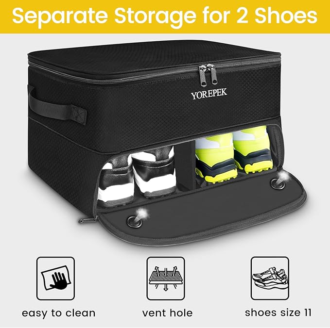 YOREPEK 2 Layer Golf Trunk Organizer, Golf Gifts for Men with Separate Ventilated Compartment for 2 Pair Shoes, Waterproof Car Trunk Locker for Balls, Tees, Clothes, Gloves, Gifts for Golfers