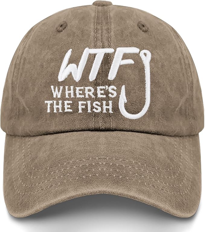 WTF Where's The Fish caps Funny Vintage Cotton Washed Baseball Caps Adjustable Low Profile Dad Hat