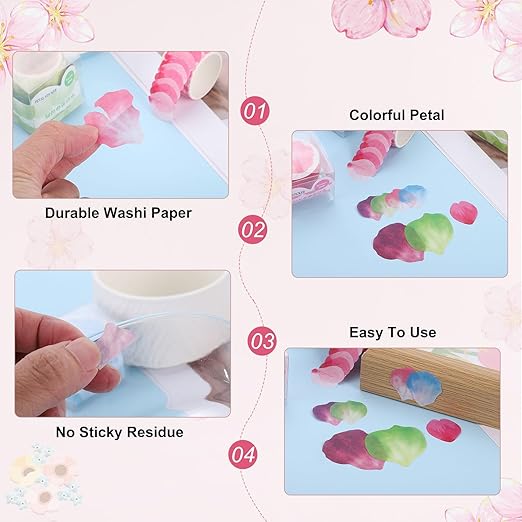 uxcell 2 Rolls Petal Washi Tape, 80 Pieces Floral Decorative Tape Colored - Image 3