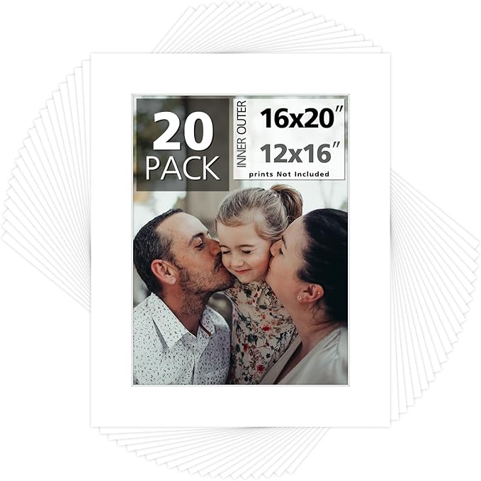 Mat Board Center, 16x20 for 12x16 White Photo Picture Mats by MatBoardCenter