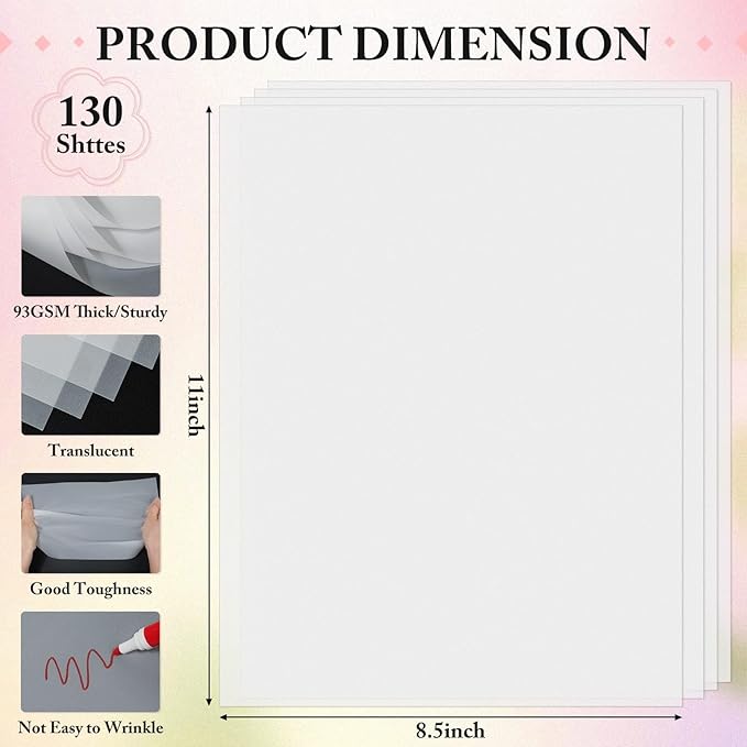 130 Pcs Vellum Translucent Paper 8.5 x 11 inches Tracing Vellum Invitation Paper - Image 4