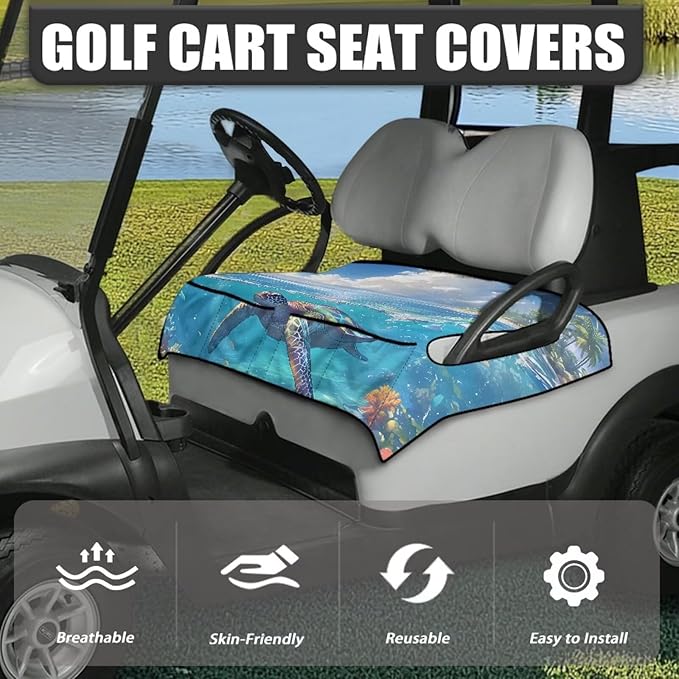 Golf Cart Seat Covers, Universal Golf Cart Seat Towel Blanket with 4 Front Pockets & Nonskid Bottom Fits for Club Car 2 Person Seats Golf Carts